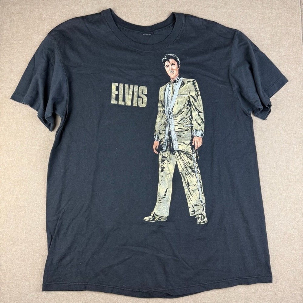 Vintage Elvis Presley Shirt Mens L Black Rock Roll Music Single Stitch Sleeves T